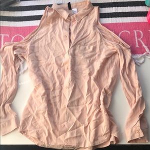 CUT OUT SHOULDER BUTTON DOWN BLOUSE